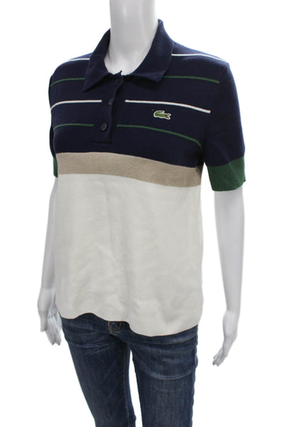 Lacoste Women Polo Blue Colorblock Short Sleeve Cotton Blend Size S