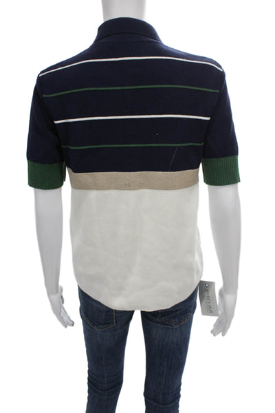 Lacoste Women Polo Blue Colorblock Short Sleeve Cotton Blend Size S