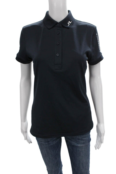 J. Lindeberg Womens Basic Polo Black Collared Short Sleeve Poly Blend Size M