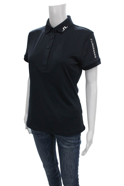 J. Lindeberg Womens Basic Polo Black Collared Short Sleeve Poly Blend Size M