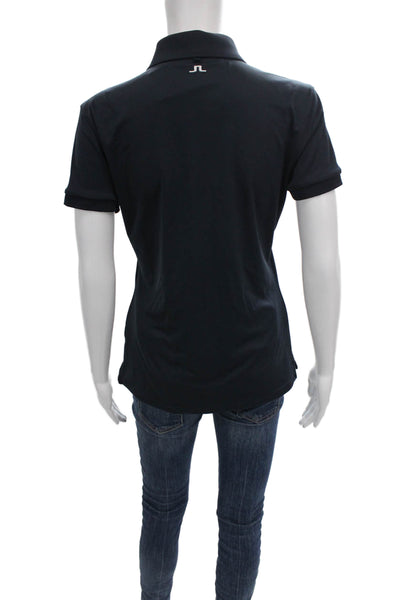 J. Lindeberg Womens Basic Polo Black Collared Short Sleeve Poly Blend Size M