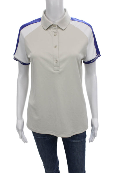 J. Lindeberg Womens Basic Colorblock Collared Polo Short Sleeve Beige Size L