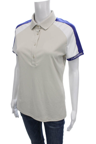 J. Lindeberg Womens Basic Colorblock Collared Polo Short Sleeve Beige Size L