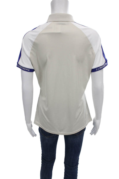 J. Lindeberg Womens Basic Colorblock Collared Polo Short Sleeve Beige Size L