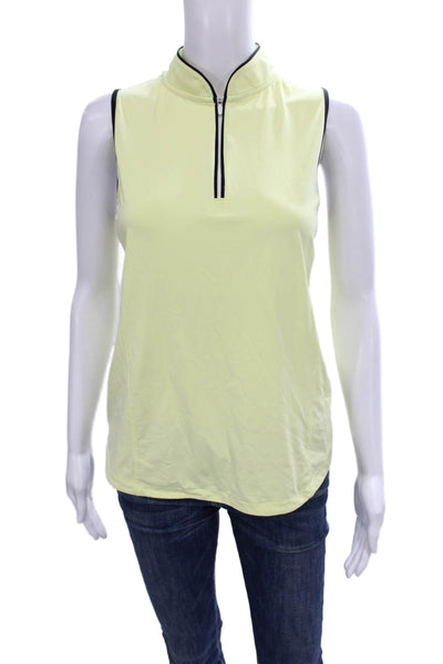 Belyn Key Womens Basic Polo Mock Neck Sleeveless Yellow Nylon Zip Size M