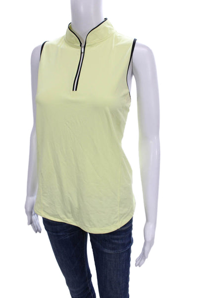 Belyn Key Womens Basic Polo Mock Neck Sleeveless Yellow Nylon Zip Size M