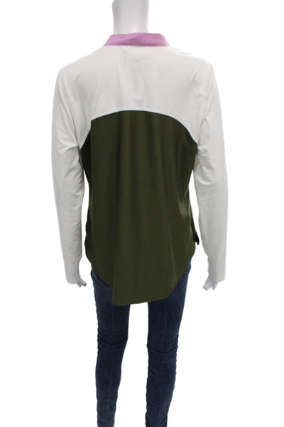 Belyn Key Womens Pullover Casual White Mock Neck Colorblock Zip Size L
