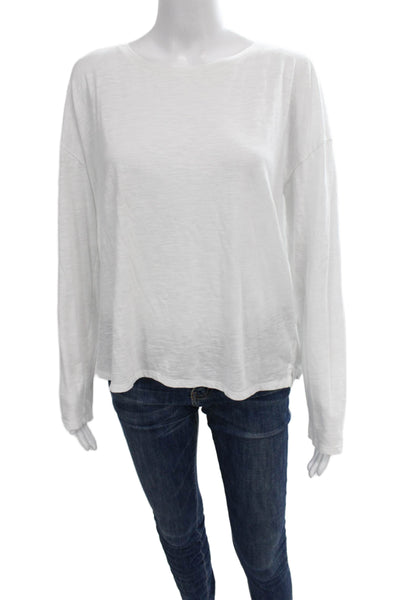 Athleta Women Basic White Long Sleeve T Shirt Cotton Blend Round Neck Size L