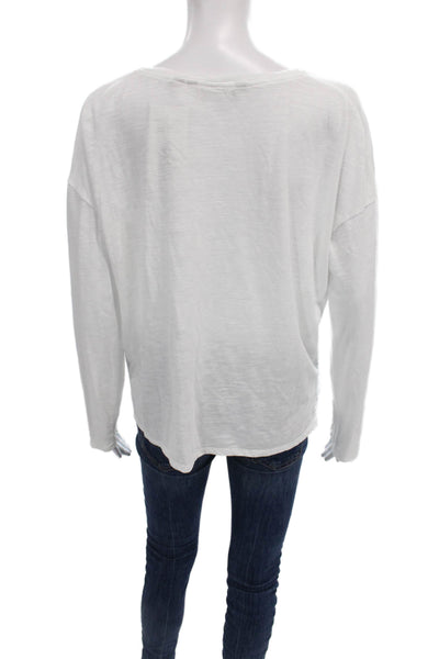 Athleta Women Basic White Long Sleeve T Shirt Cotton Blend Round Neck Size L