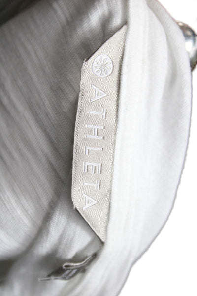 Athleta Women Basic White Long Sleeve T Shirt Cotton Blend Round Neck Size L