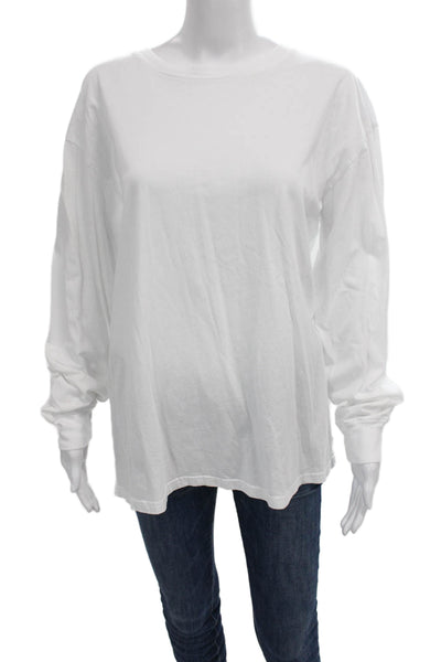TNA Women Basic Long Sleeve Crew Neck Organic Cotton White T-Shirt Size L