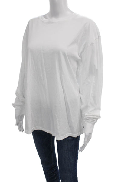 TNA Women Basic Long Sleeve Crew Neck Organic Cotton White T-Shirt Size L