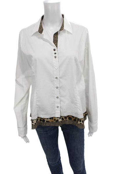 VLTs By Valentina Women Animal Print Cotton Collared Blouse Long Sleeve Size XL