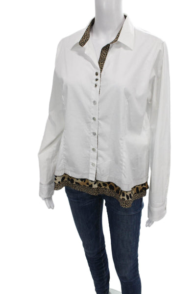 VLTs By Valentina Women Animal Print Cotton Collared Blouse Long Sleeve Size XL