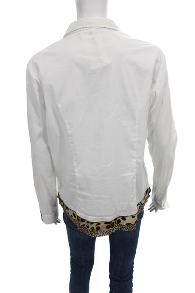 VLTs By Valentina Women Animal Print Cotton Collared Blouse Long Sleeve Size XL