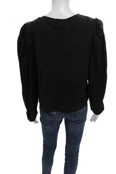 Recycled Karma Women Basic Black Cotton Animal Print Long Sleeve T-Shirt Size M