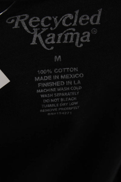 Recycled Karma Women Basic Black Cotton Animal Print Long Sleeve T-Shirt Size M