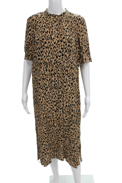 Anthropologie Womens Beige Animal Print Shift Dress Knee Length Size XS