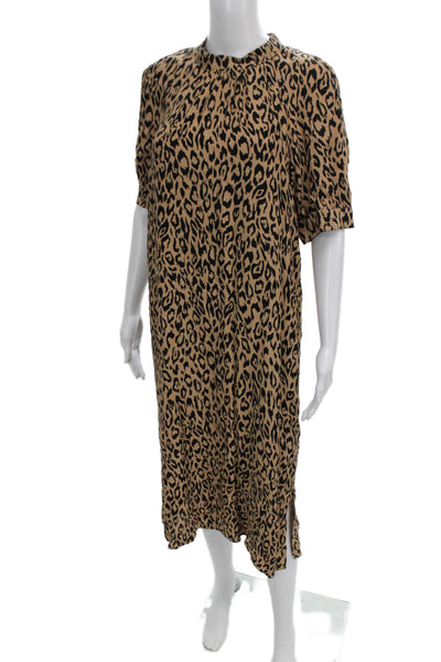 Anthropologie Womens Beige Animal Print Shift Dress Knee Length Size XS