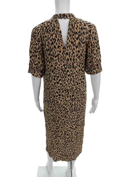 Anthropologie Womens Beige Animal Print Shift Dress Knee Length Size XS