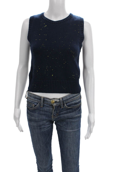 525 Womens Sweater Vest Blue Cotton Crew Neck Sleeveless Solid Fall Size XS