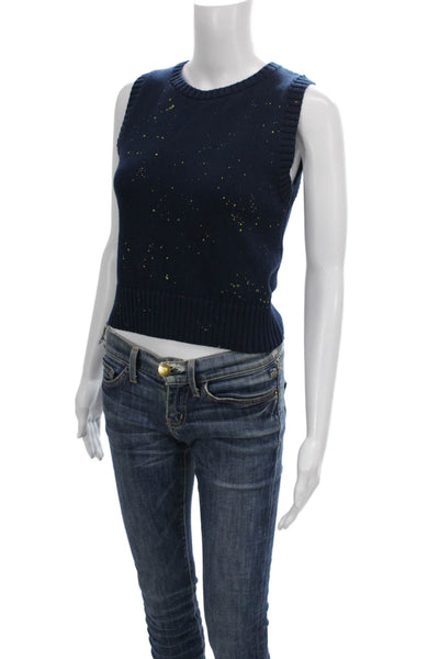 525 Womens Sweater Vest Blue Cotton Crew Neck Sleeveless Solid Fall Size XS