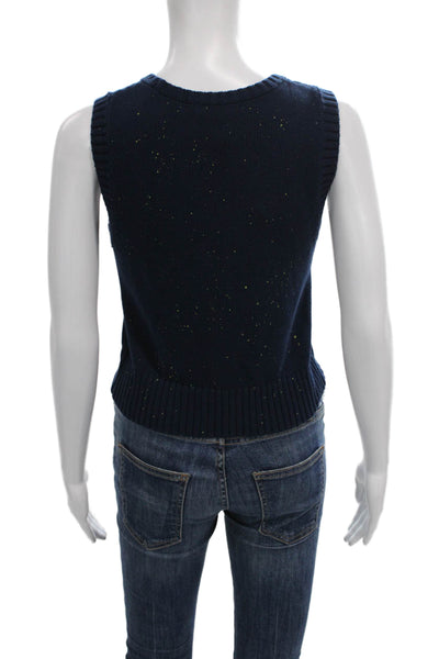 525 Womens Sweater Vest Blue Cotton Crew Neck Sleeveless Solid Fall Size XS
