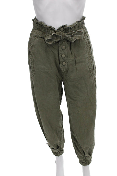 Sea New York Women Jogger Pants Green Cotton Button Solid Size 2