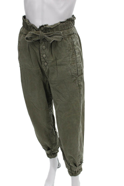 Sea New York Women Jogger Pants Green Cotton Button Solid Size 2