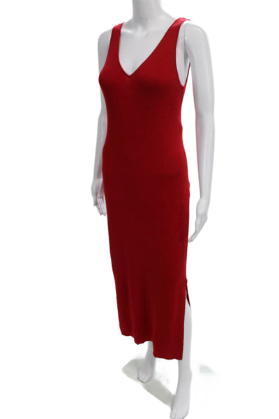 Allude Women Red Virgin Wool V-Neck Sleeveless Maxi Dress Size S