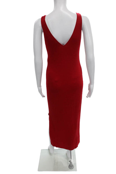 Allude Women Red Virgin Wool V-Neck Sleeveless Maxi Dress Size S