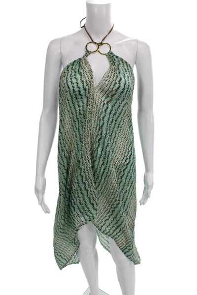 Pop Saint Barth Womens Sundress Cover Up Halter Animal Print Green Size One
