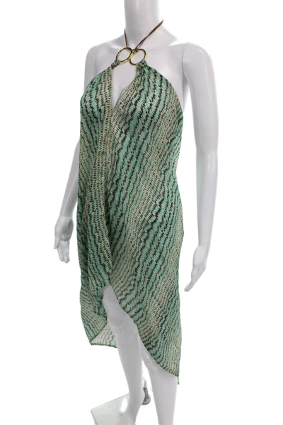 Pop Saint Barth Womens Sundress Cover Up Halter Animal Print Green Size One