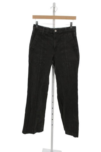 Trave Women Cargo Pants Black 100% Cotton Button Inseam 34 Size 27
