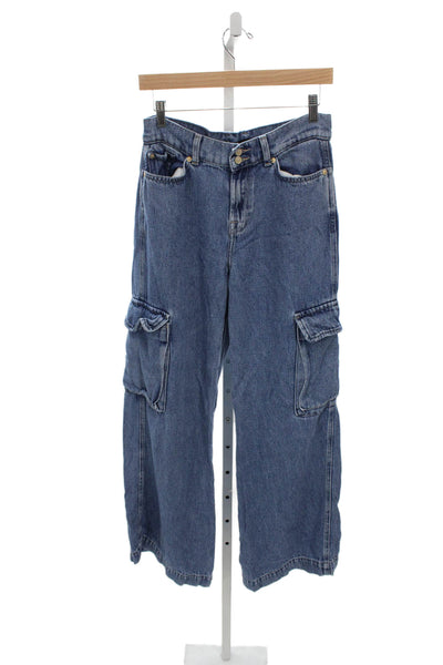 7 For All Mankind Womens Wide Leg Jeans Blue Lyocell Button Size 26