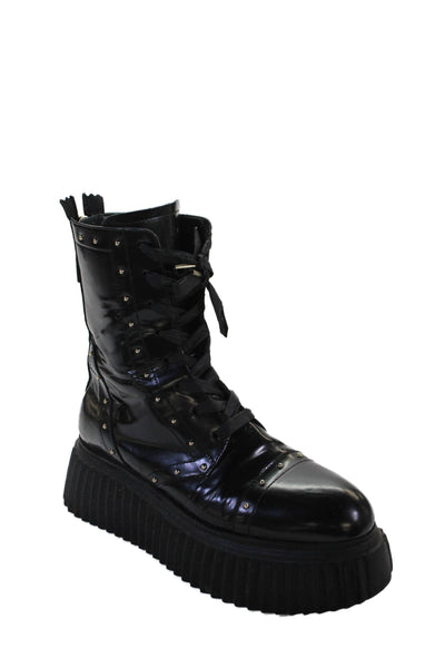 AGL Attilio Giusti Leombruni Womens Back Zip Platform Combat Boots Black 39.5