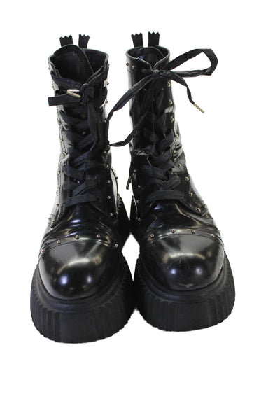 AGL Attilio Giusti Leombruni Womens Back Zip Platform Combat Boots Black 39.5