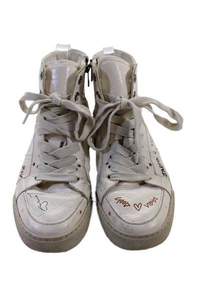 Zadig & Voltaire Womens Side Zip Lace Up Star Graffiti Sneakers White Size 40