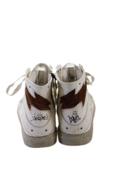 Zadig & Voltaire Womens Side Zip Lace Up Star Graffiti Sneakers White Size 40