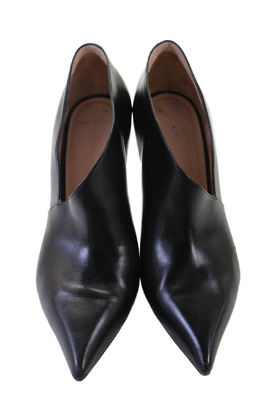 Celine Womens Slip On Stiletto Pointed Toe Leather Pumps Black Size 39.5