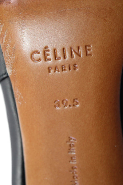 Celine Womens Slip On Stiletto Pointed Toe Leather Pumps Black Size 39.5