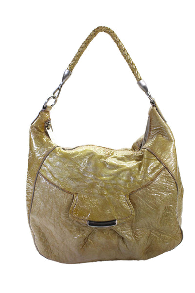 Botkier Womens Leather Silver Tone Braided Handle Shoulder Handbag Yellow