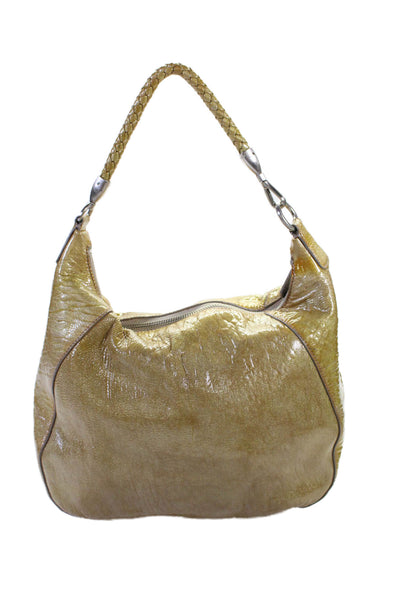 Botkier Womens Leather Silver Tone Braided Handle Shoulder Handbag Yellow