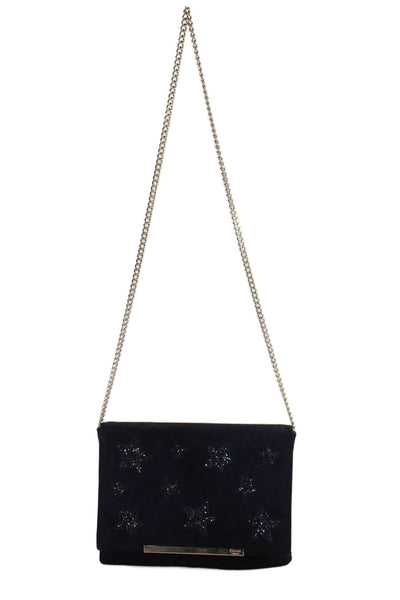 Dune London Womens Suede Glitter Stars Print Shoulder Handbag Navy Blue