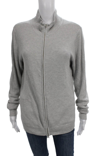 Forte Cashmere Womens Mock Neck Cardigan Gray Size M