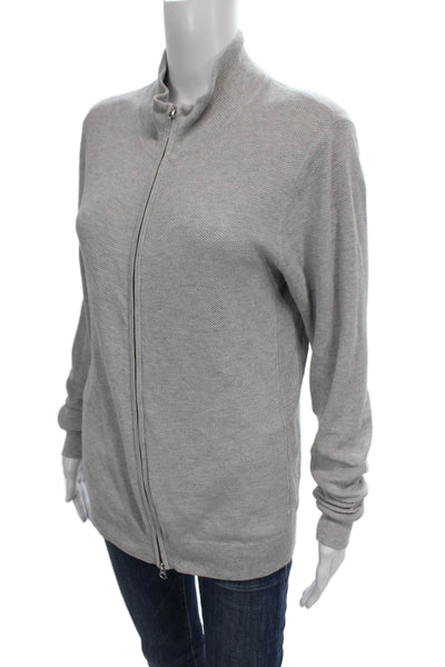 Forte Cashmere Womens Mock Neck Cardigan Gray Size M