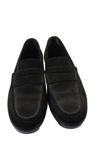 Tods Mens Suede Round Toe Slip On Penny Loafers Brown Size 9