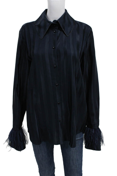 Stine goya Womens Blue Striped Collared Button Up Blouse Long Sleeve Size XL