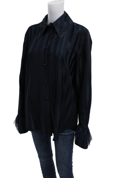 Stine goya Womens Blue Striped Collared Button Up Blouse Long Sleeve Size XL