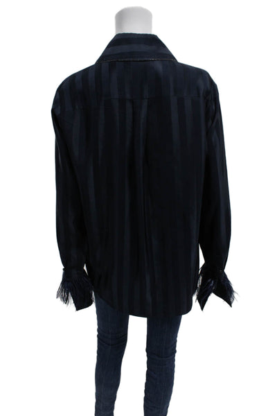 Stine goya Womens Blue Striped Collared Button Up Blouse Long Sleeve Size XL